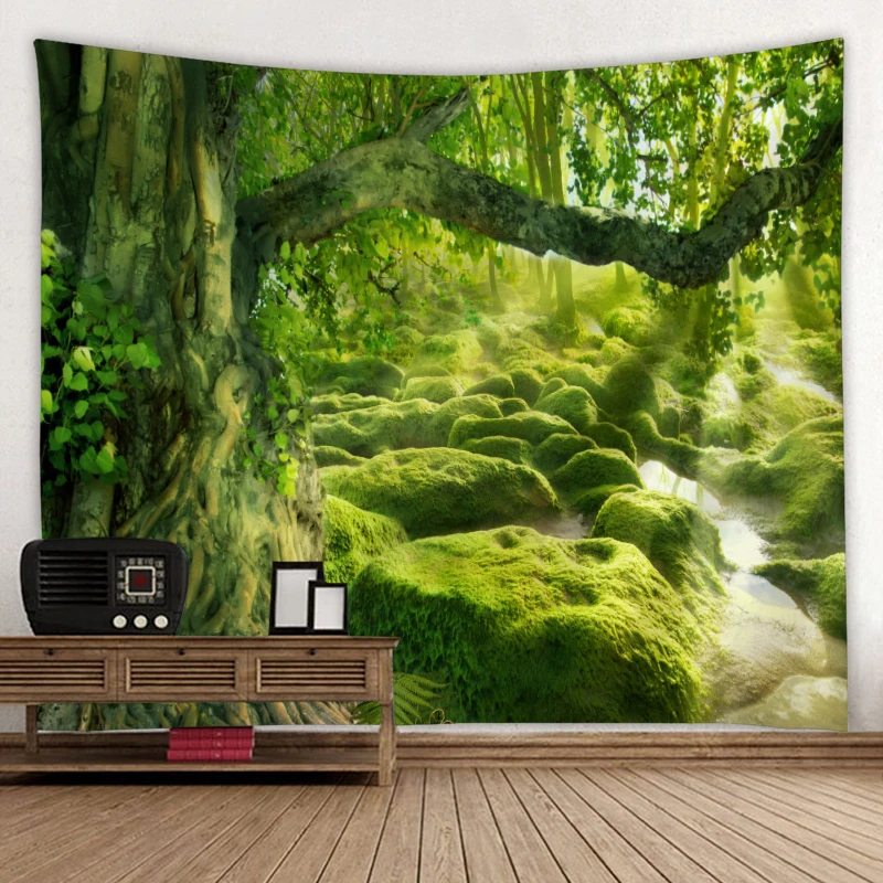 Гобелен, гобелены, пейзажные гобелены, лесные деревья, настенные подвесные простыни для домашнего декора и настенного искусства - Цвет: Армейский зеленый