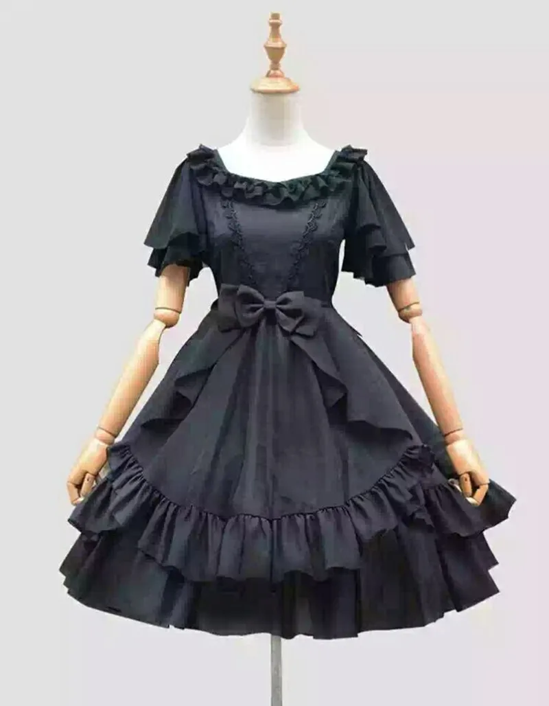 

Chiffon Court Princess Lolita Dress white / black ruffled bow bowknot high waist victorian dress kawaii girl gothic lolita op