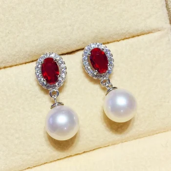 

Red Stone Earrings Mountings, Earrings Findings, Dangle Earrings Settings Jewelry Parts Fittings Drop Earrings Accessories