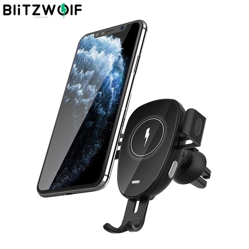 BlitzWolf BW-CW2 Car 15W Qi Wireless Charger Automatic Clamping Air Vent Car Phone Holder Car Mount for IPhone 12 Pro Max