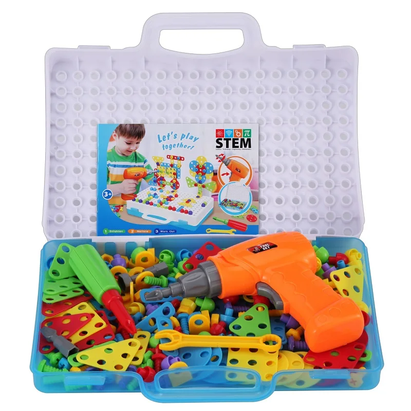 Buzz Drill Puzzle Toys Pretend Play Tools DIY Design Mosaic Building Screws Puzzle Creative STEM Educational Game Children Gift