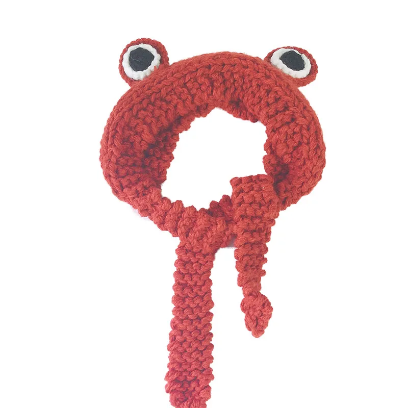 Детская шапка-лягушка с большими глазами, зимняя детская шляпа, вязаная детская шапка, однотонные детские шапки для мальчиков и девочек, аксессуары, 1 шт - Цвет: Red