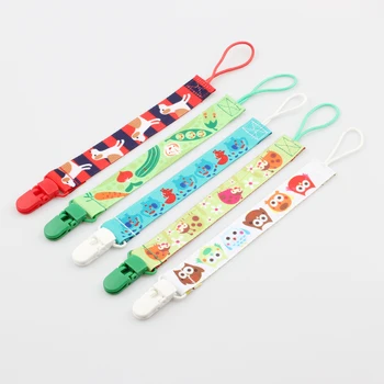 

2PCS Baby Pacifier Chain Safe Plastic Clips Fabric Cartoon Prints Dummy Soother Nipple Holder Baby Teether Clips