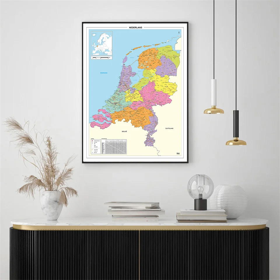 42*59cm The Netherlands Political Map Small Poster Canvas Painting Travel School Supplies Living Room Home Decoration In Dutch