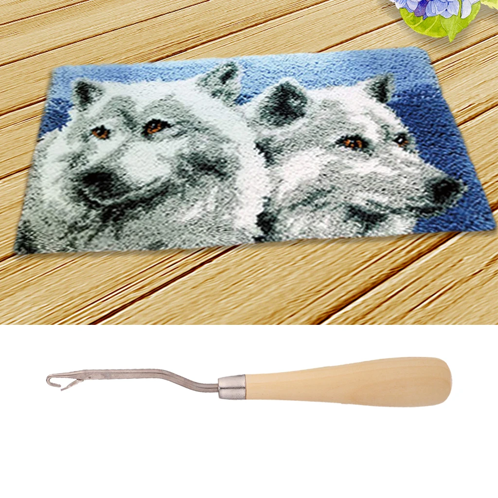 DIY Two Wolves Latch Hook Kit Rug Making Crafts for Kids/Adults, 19.6 x 11.8 inch