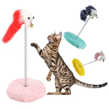 

Interactive Funny Pet Cat Feather Toy Plush Feather Spring Mouse With Small Bell Toys Cat Kitten Scratch Board Mouse Ball Toys