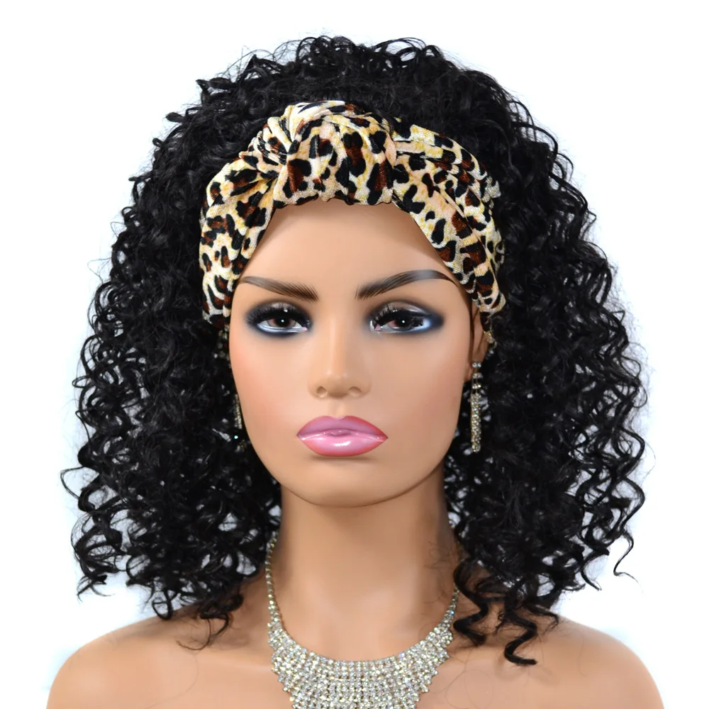 

Boymia Leopard short Headband scarf wig Kinky Curls fashion BOBO wave wigs for black White women cosplay Synthetic wig WWM02060