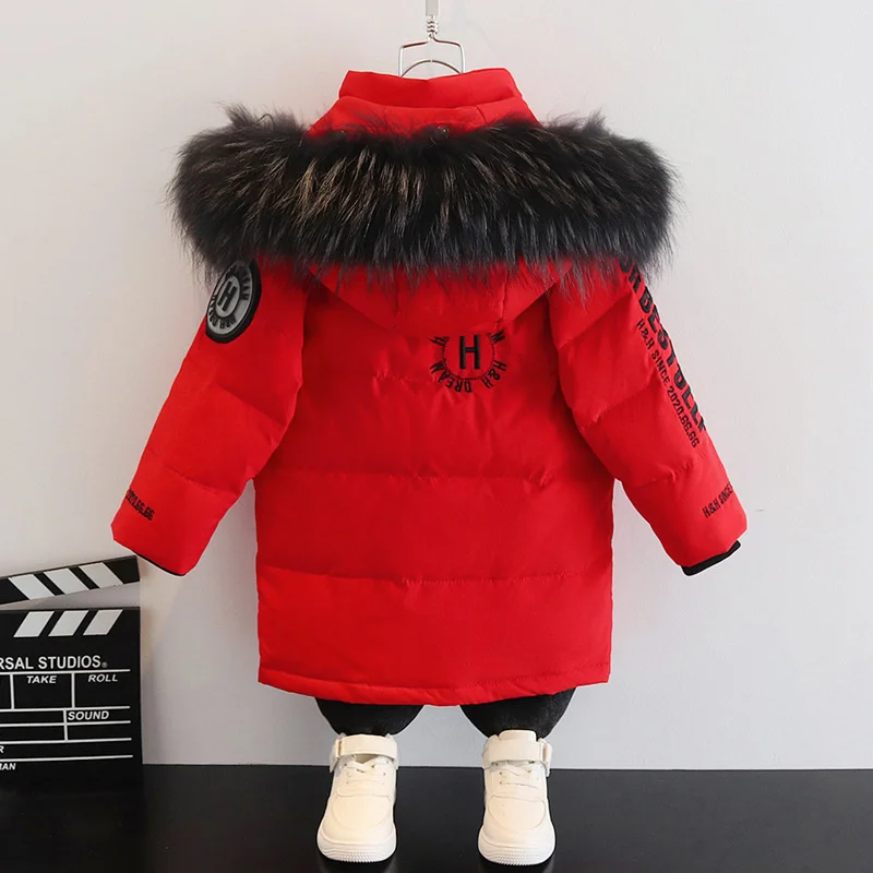 1-3Y Children Winter Hooded faux fur Coat Warm duck Down Jacket toddler Girl Boy clothes Kids Parka clothing Outerwear snowsuit