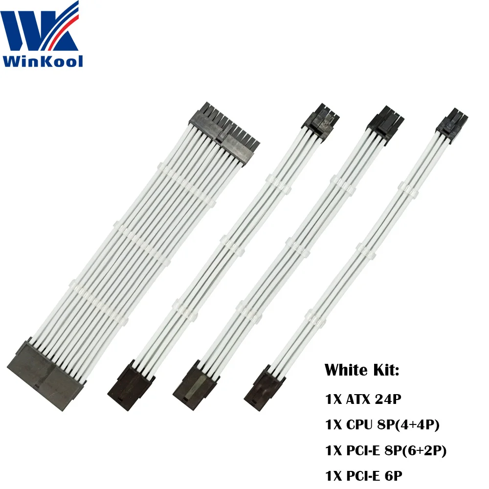 PSU Extension Cable WinKool Female to Male 18AWG Sleeved 1X ATX 24P CPU 8P PCI-E 8P and 6P Power Cord / Cable Kits