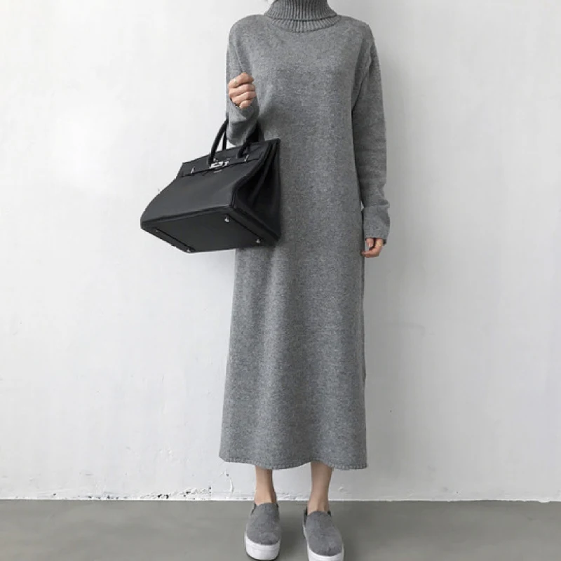 

Wchw Cgdsr Thick Warm Woman Autumn Pollover New Jumper Dresses Korean Style Casual Solid 2020 Knitted Winter Sweater Dress Women