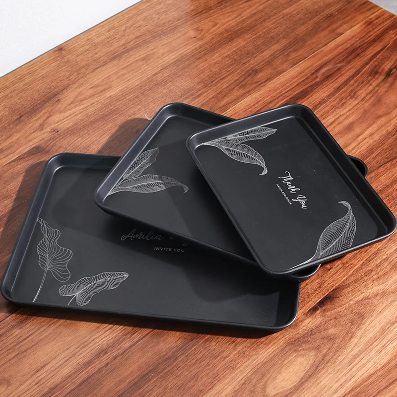 Rectangular serving tray black Nordic melamine water tea cup storage