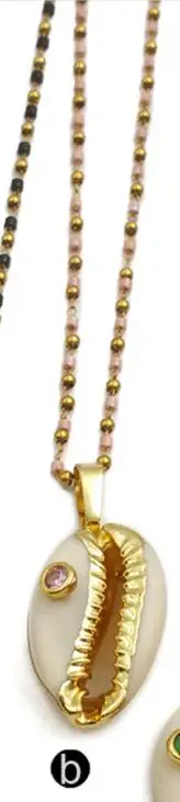 WT-JN097 WKT натуральный Cowrie& CZ Золотая вырезанная подвеска разноцветные бусинки для украшений бусы ожерелье женское модное ожерелье ювелирные изделия - Окраска металла: b(cowrie)