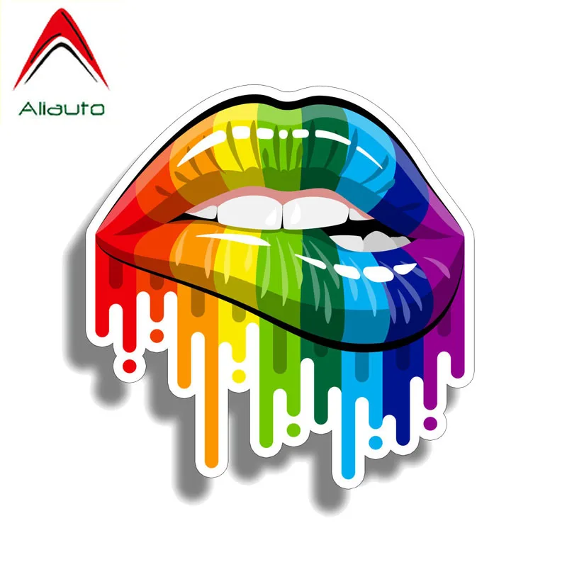 

Aliauto Funny Car Sticker Rainbow Sensual Lips Sticker Sexy Abstract Paint Gay Accessories PVC Decal for Nissan Suzuki,13cm*13cm
