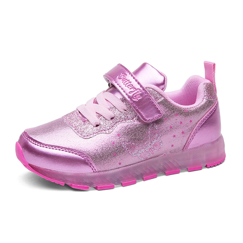 ULKNN/фиолетовые кроссовки для детей; модная кожаная повседневная обувь; размеры 28-37; модная обувь принцессы в Корейском стиле; повседневная обувь для девочек - Цвет: Розовый