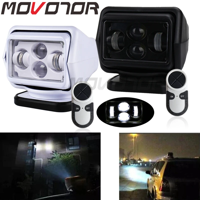 MOVOTOR 1Pcs 60W DC 12/24V LED Searchlight Wireless Remote Control Spotlight Magnetic Base for Car Boat Vehicles Wrangler Beam