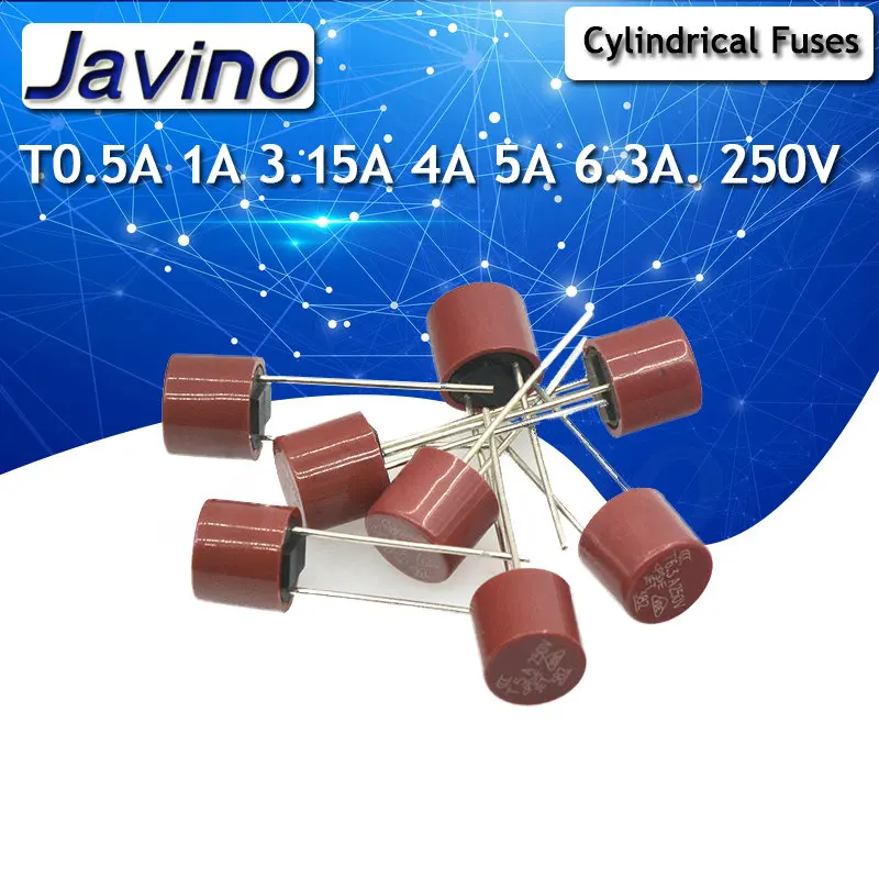 10 шт./лот цилиндрические предохранители T0.5A 1A 1.6A 2A 2.5A 3.15A 4A 5A 6.3A 250В медленный