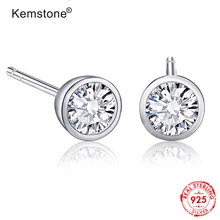 Kemstone модные 925 пробы серебряные белые круглые серьги с цирконием кубической огранки ювелирные изделия подарок для женщин