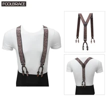 3,5 см подтяжки мужские коричневые из натуральной кожи подтяжки Регулируемые 6 зажимы подтяжки коммерческий западный стиль