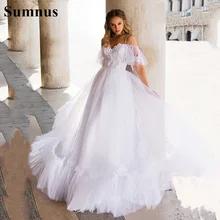 Sumnus 2022 Boho Princess Wedding Dress 3D Flower Off The Shoulder Tiered Bridal Gowns Puffy Custom Mace Wedding Party Dress