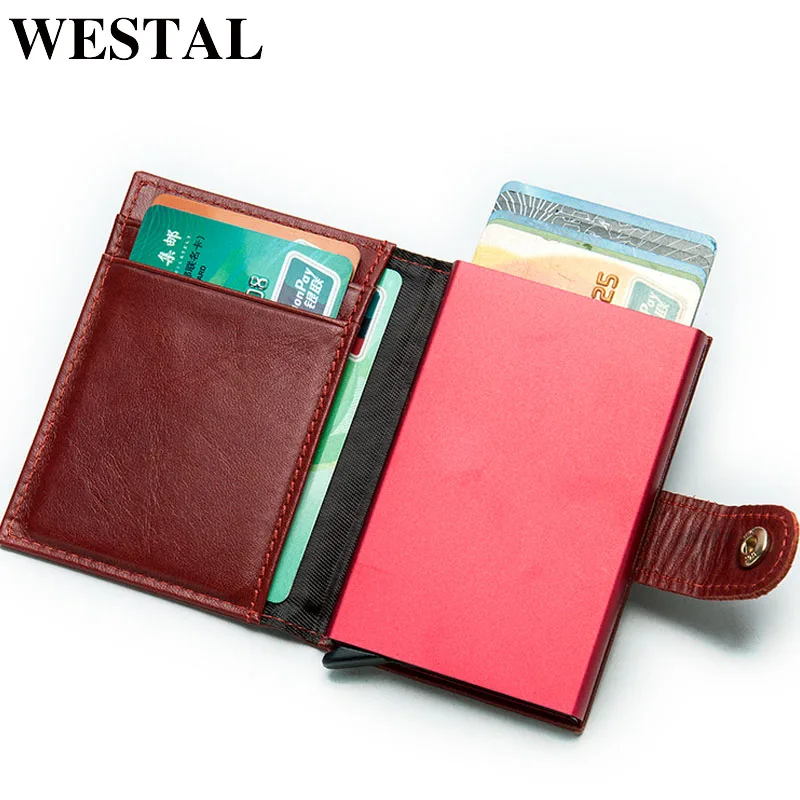 Женский металлический кошелек WESTAL, держатель для удостоверения личности, держатель Бейджа, мини-кошелек для карт, металлический держатель для карт, защита карт