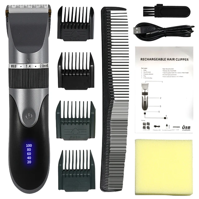 Professional Hair Clipper Men's Barber Beard Trimmer Rechargeable Ceramic Blade Hair Cutting Machine Adult Kid Haircut Low Noise gray NO Box
