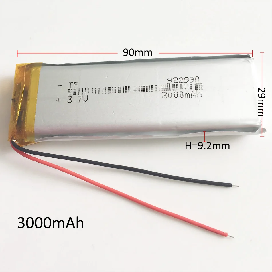 

922990 3.7V 3000mAh Polymer Lithium LiPo Rechargeable Battery Cell For MP3 GPS DVD Tablet PC table lamp power bank Laptop MID
