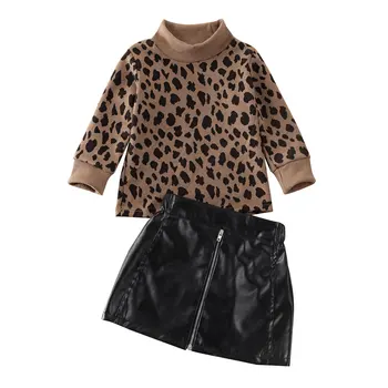 

2020 Fashion Toddler Baby Girl Kid Leopard Sweater Tops+Cortical Mini Skirt Outfit Autumn Winter Girl Clothes Set