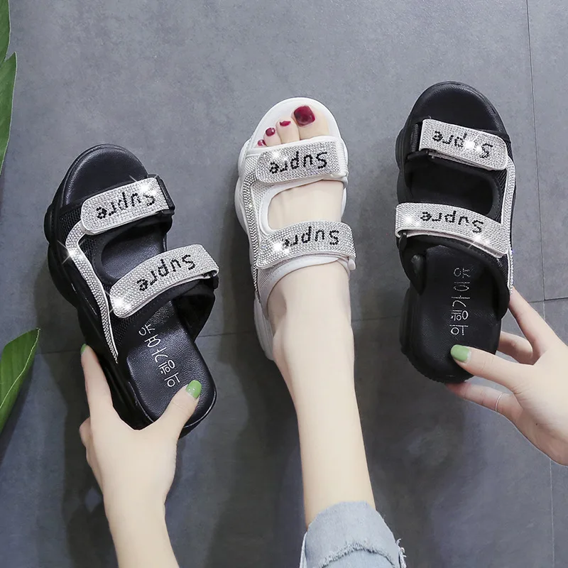 

Elevator Online Celebrity Slipper Women's Outer Wear 2019 Summer New Style Versitile Fashion Slanted Heel High-Heel Platform Thi