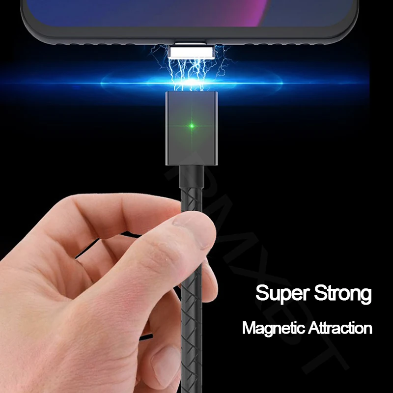 Магнитный кабель type-C 3 А для быстрой зарядки samsung S9 Xiaomi, магнитный светодиодный USB C 1 м, зарядный шнур для мобильных смартфонов, кабели для синхронизации данных