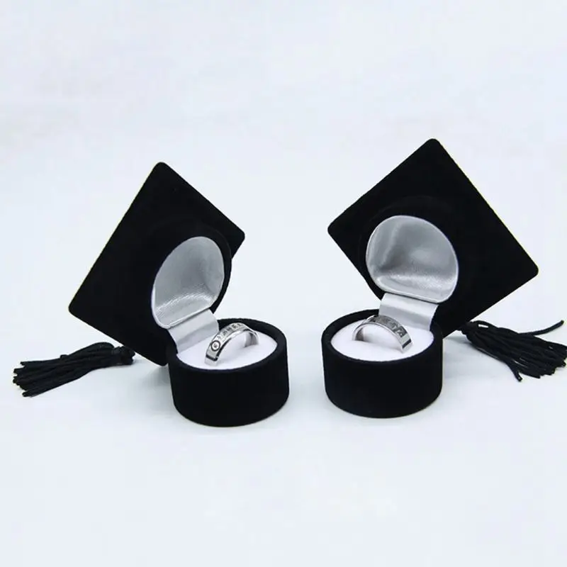 ZJL220 Bachelors Hat Jewelry Box Storage Case Ring Holder for Graduation Ceremony 