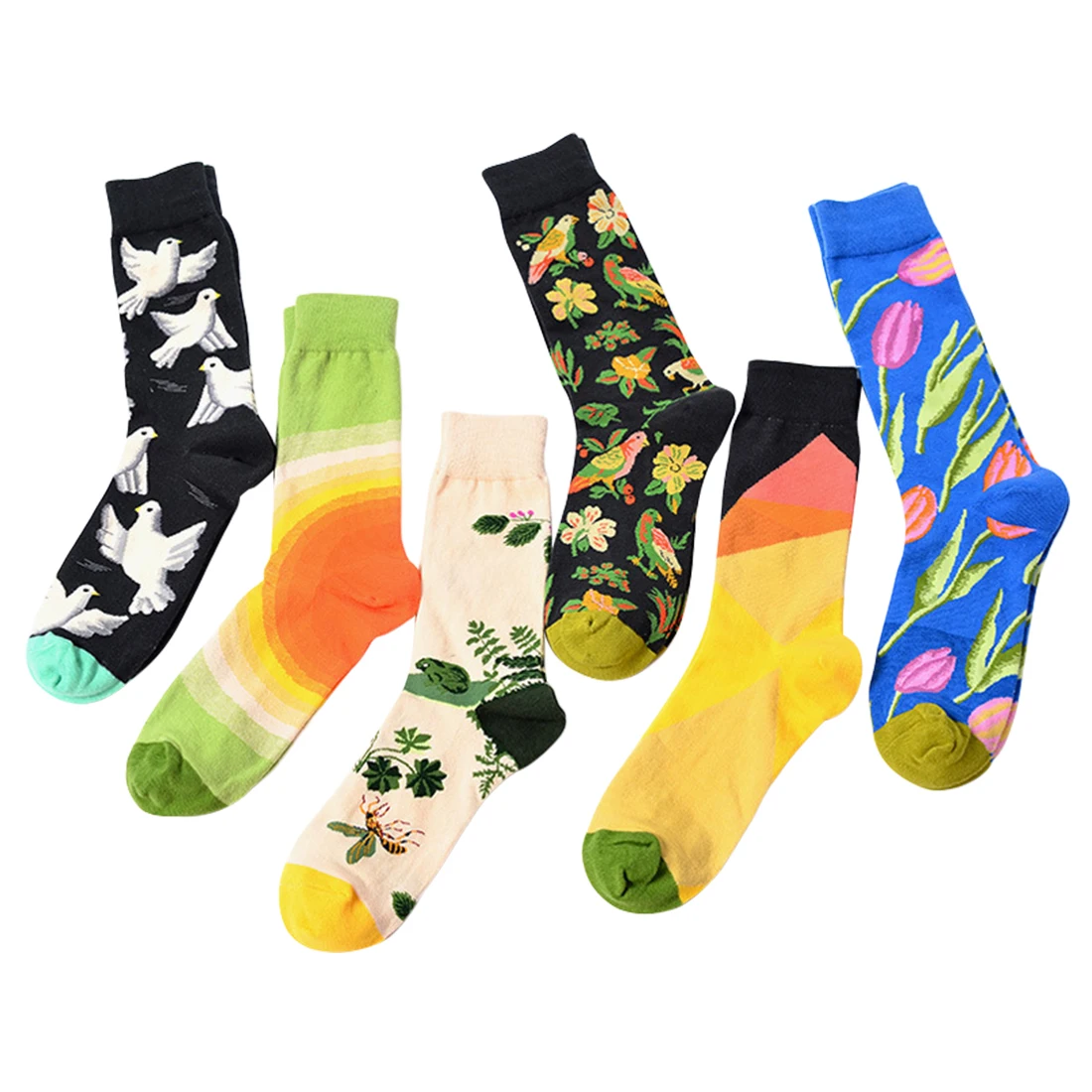 Горячая Распродажа, Новое поступление, мужские хлопковые носки, мужские цветные теплые забавные носки с цветами и птицами, Calcetines Hombre Divertido, подарок для мужчин