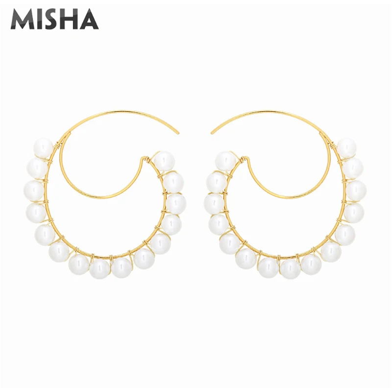 MISHA модные серьги обруча для женщин покрытые жемчугом ручной работы круглые ювелирные серьги для девушек подарки