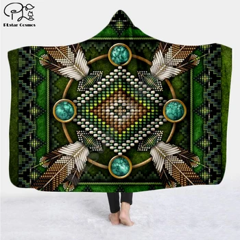 

Plstar Cosmos Black Native Indian Lakota Skull Hooded Blanket 3D full print Wearable Blanket Adults men women style-4