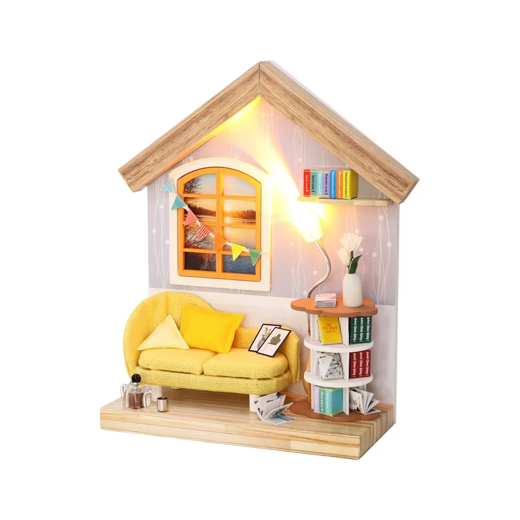Детские игрушки, маленький деревянный светодиодный домик, светящаяся кабина, вечерние, свадебные украшения, Рождественская игрушка, креативная модель украшения