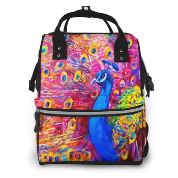 

Fashion Mummy Maternity Nappy Bag Oil Painting Peacock Large Capacity Baby Bag Travel Backpack Nursing Bag for Baby Care