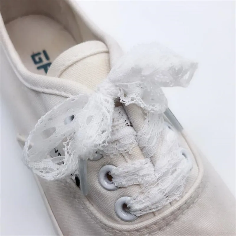 Elegant Black Lace Ribbon Shoelaces for Women's Casual Sneakers - 120CM