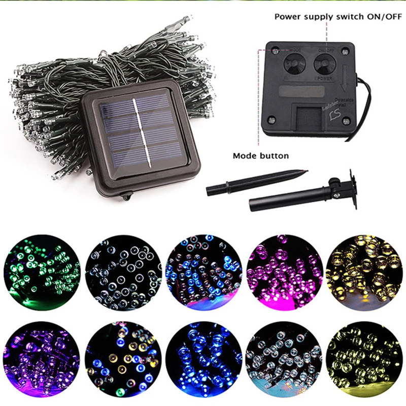 

22M 200led solar LED string lights 12M 100LED RGB monochrome decorative lights for Christmas garden lights festival outdoor fair