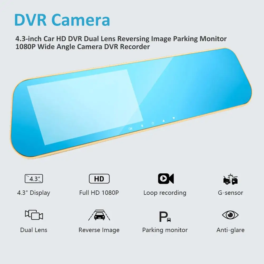 

4.3" Car HD DVR Dash Cam Dual Lens Reversing Image G-sensor Parking Monitor Wide Angle Camera DVR Recorder Car Accessories
