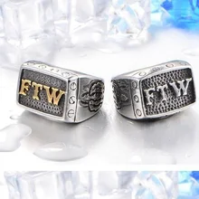  New Trendy Letter Middle Finger Pattern Ring Men's Ring Metal Gold-Plated Letter Ftw Ring Accessories Party Jewelry 