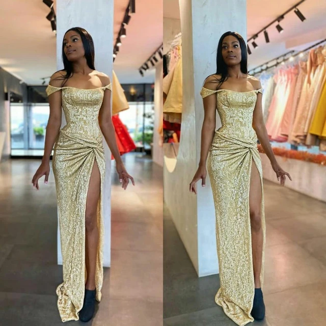 Gold Satin Off Shoulder Long Simple Party Dress, A-line Gold Long Formal  Dress on Luulla