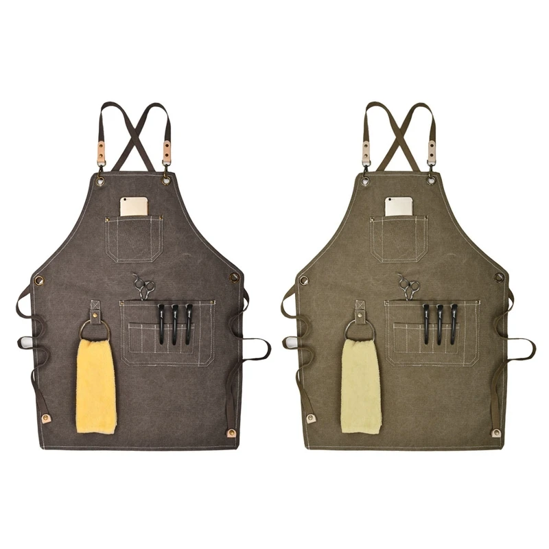 

Canvas Work Apron, Multifunction Tool Aprons with Pockets Back Cross Workshop Ap