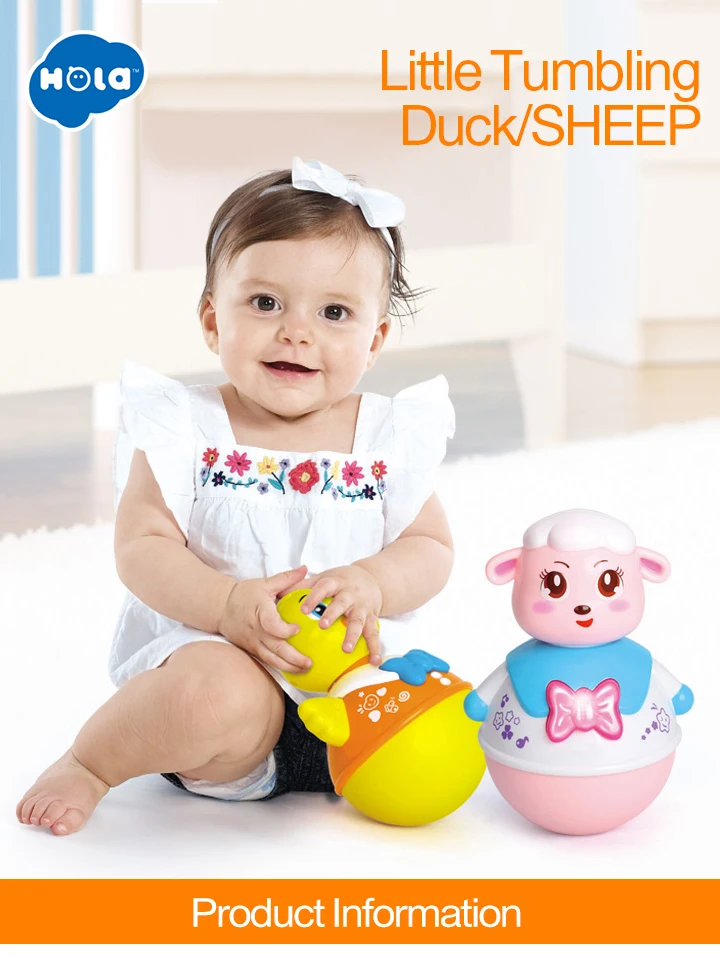 HOLA TOYS 967 Baby Toys Roly-Poly Tumbler Toy with Music& Flashing Lights Nodding Doll Duck Sheep Novelty Educational Toys