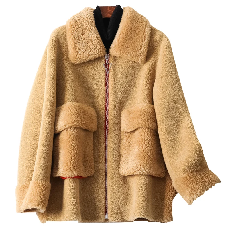 

Real Fur Coat Autumn Winter Coat Female Wool Jacket Women Clothes 2020 Korean Vintage Sheep Shearling Suede Lining Tops ZT4132