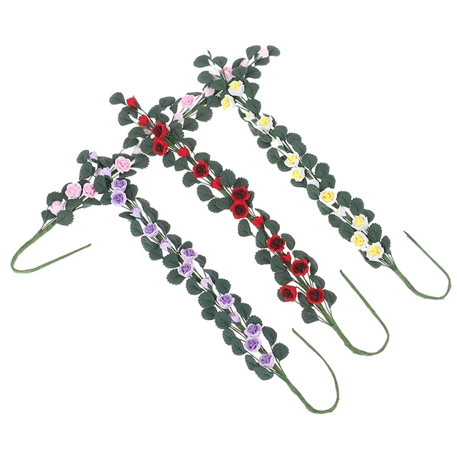 1Pc 1:12 Miniature Dollhouse Rose Flower Vine Doll House Decor Accessories 1