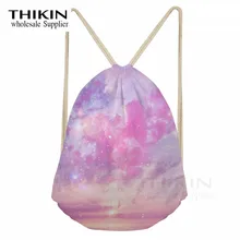 THIKIN розовый Туманность печати малыша шнурок мешок полиэстер пучок карман сумки на плечо для девочек подростков дорожные сумки для хранения посылка
