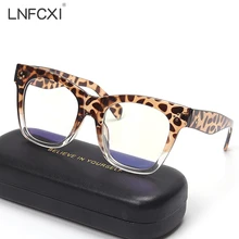 LNFCXI Classic Anti-Blue Light Glasses Frame Brand Designer Fashion Square Optical Leopard Decoration Frames Computer Glasse