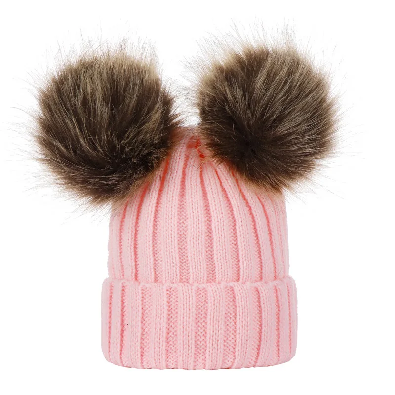 Распродажа, милый меховой шарик, шапка, шарф, набор, Детские Зимние шапочки, шапки с меховым помпоном, шапка, шапка для девочки, теплые вязаные однотонные розовые, белые шапки, шарфы - Цвет: Pink hat