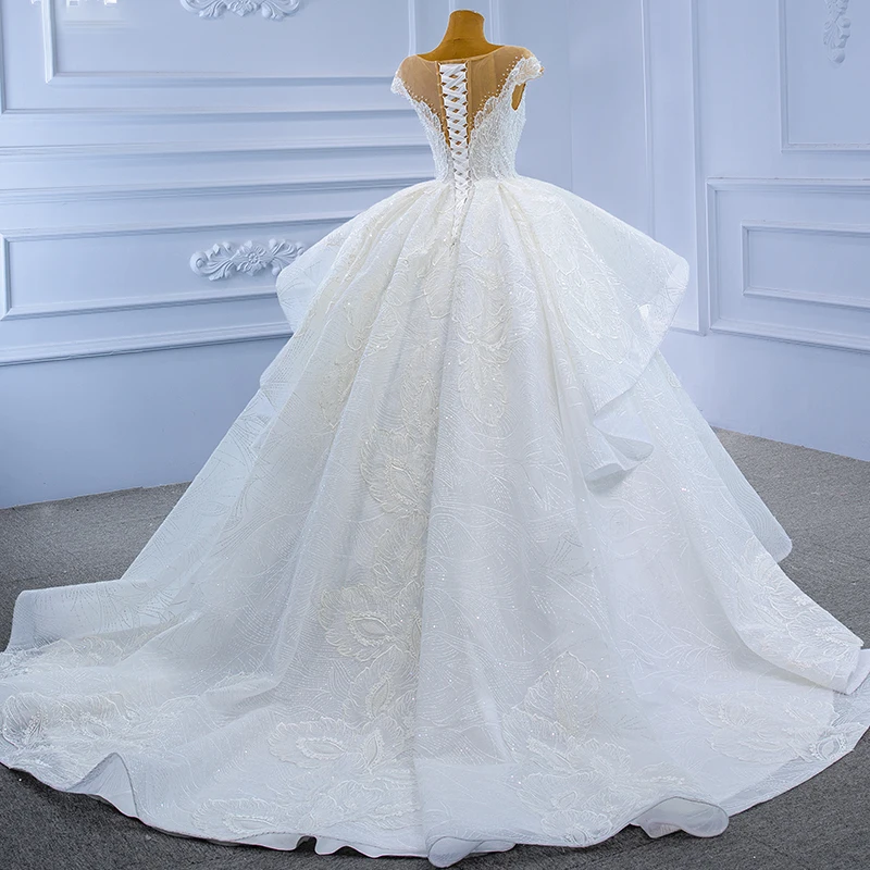 RSM67306 Wedding Dress Luxury Applique Pearl Sequins Sexy Deep V-neck Back Strap Banquet Bridal Gown Vestido 15 Anos Azul 2