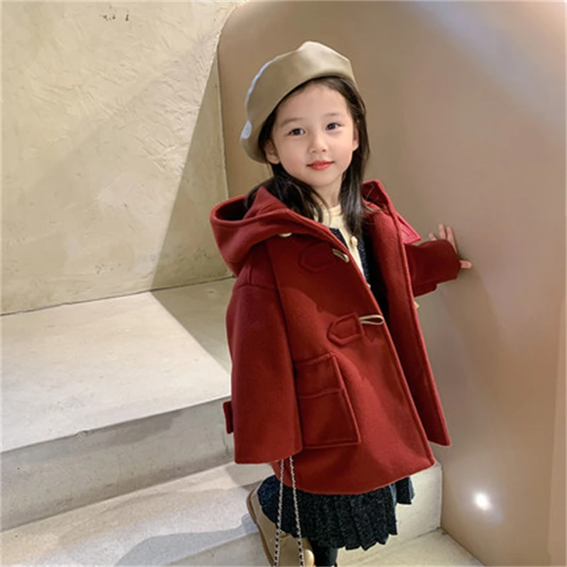 Girls Boys Wool Coat Jacket Outerwear 2021 Simple Warm Thicken Plus Velvet Winter Autumn Cotton Baby's Kids Children's Clothing