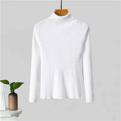 GCAROL/осенне-зимний свитер с высоким воротником, трикотажный джемпер из эластичной пряжи, тонкий теплый базовый пуловер, базовые Топы OL - Цвет: White